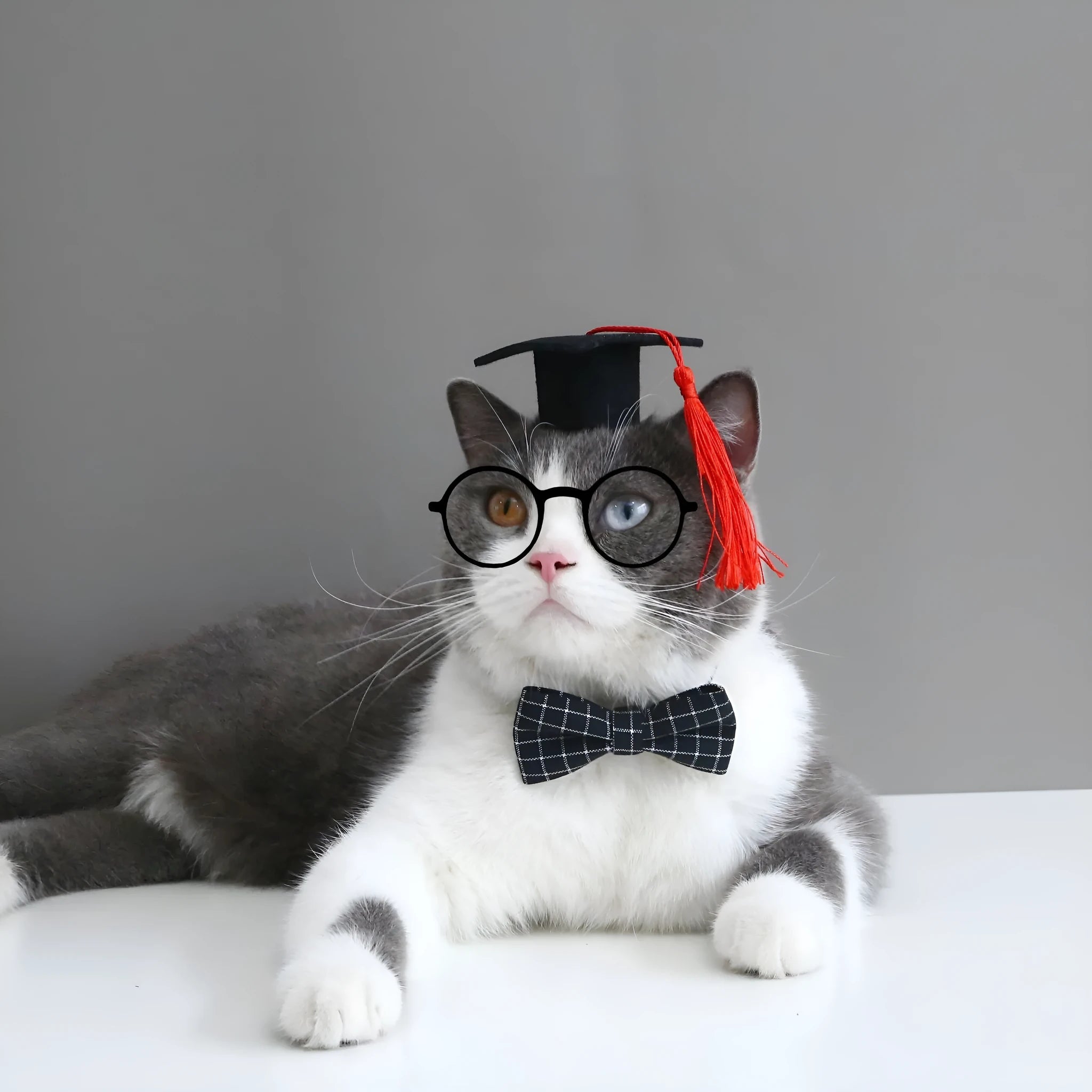 Yellow felt hair band and matching bow tie for a small dog on a white background.