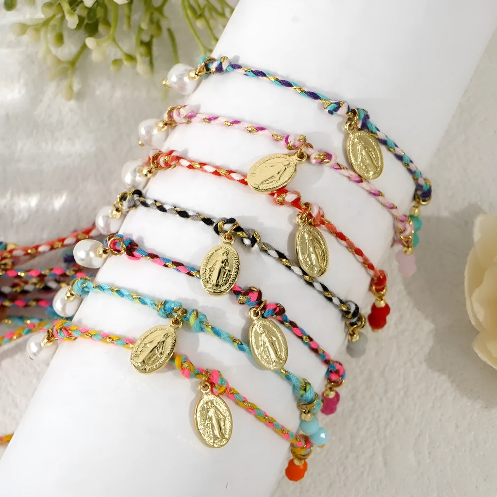 Women's colourful braided rope bracelet with hand-woven ethnic styling