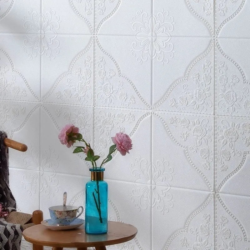 70cm square light blue foam wall sticker with three-dimensional plants and flowers pattern