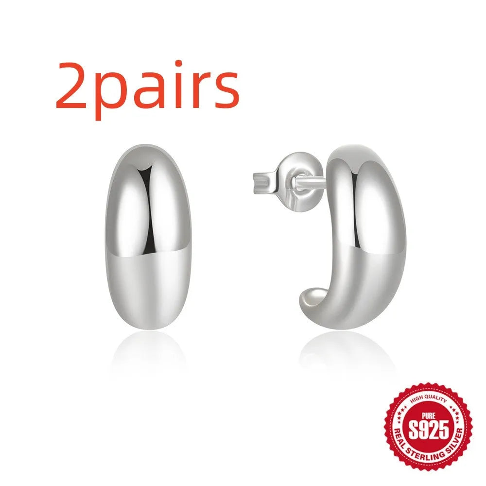 925 sterling silver C-shaped geometric ring stud earrings in gold or white gold finish