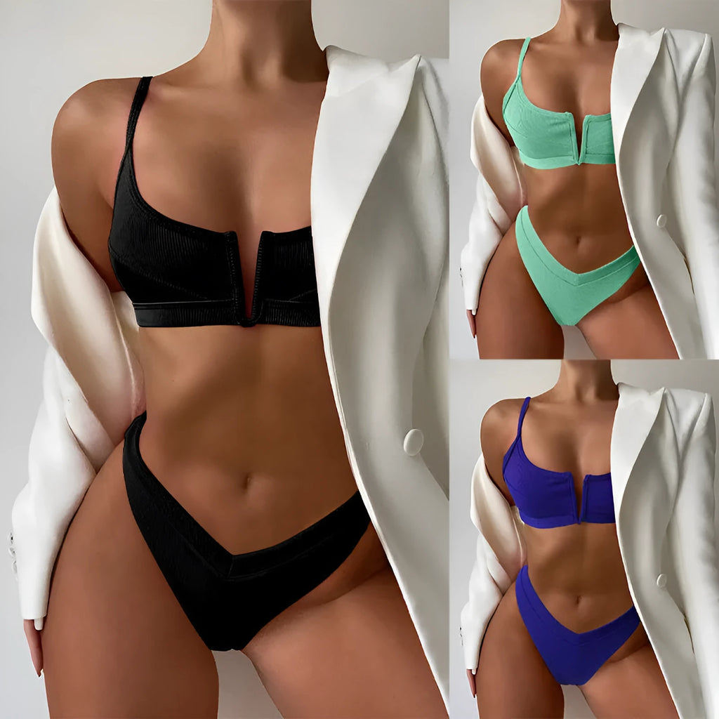 Women's high waist triangle split hot spring swimsuit in multiple colours