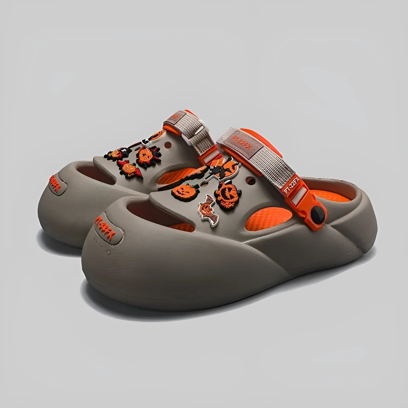 Men's grey Funny Baotou beach hole shoes made from EVA foam with a slip-on design.