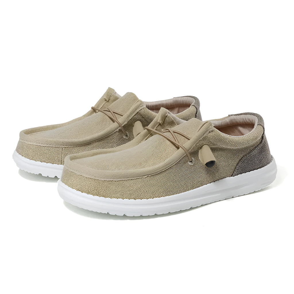 Men's green and orange canvas casual shoes with colourful mosaic panelling and rubber soles