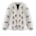 Black and white artificial raccoon fur coat for women, plus size, Korean street fashion style.