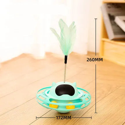 Pink cat tumbler turntable toy measuring 17 x 10 cm for interactive play