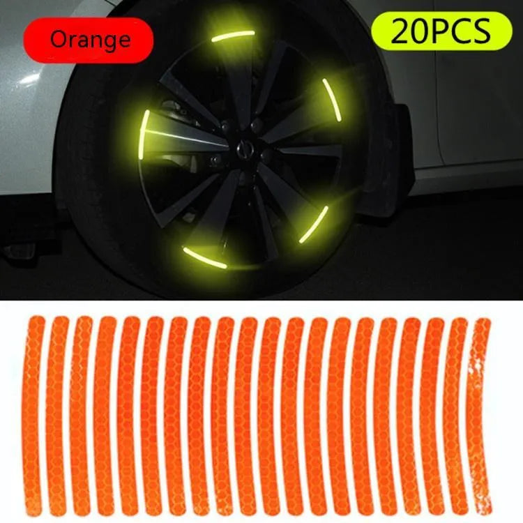 20 pack car wheel hub reflective stickers with arc pattern in various colours including fluorescent and luminous options