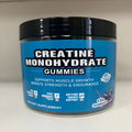 Bottle of raspberry flavoured creatine monohydrate gummy supplements containing 120 soft candy tablets