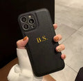 Gold-embossed personalised name on imitation leather phone case for iPhone with all-inclusive glass coverage