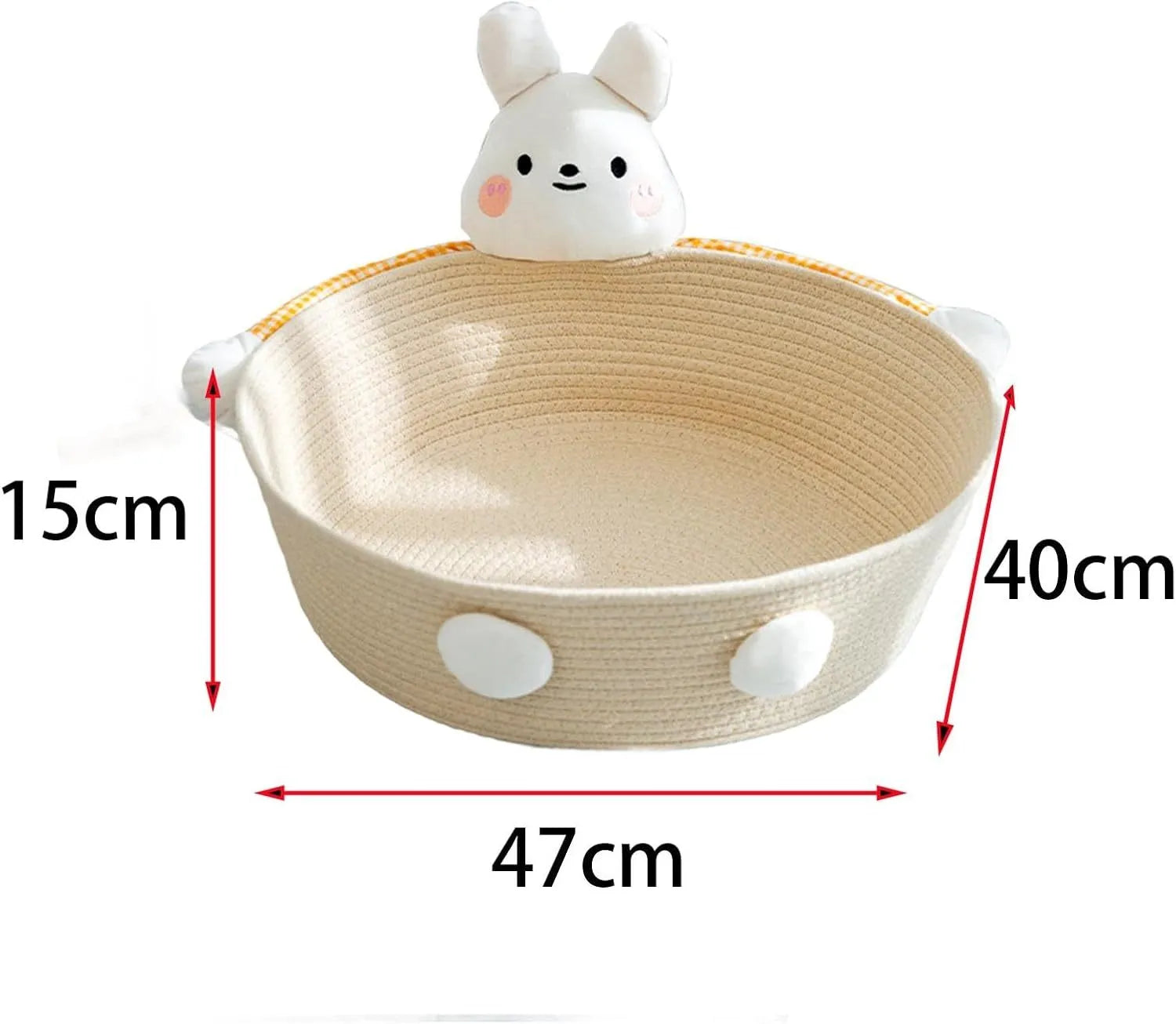 Woven cotton rope cat bed basket with integrated scratching board in bear design