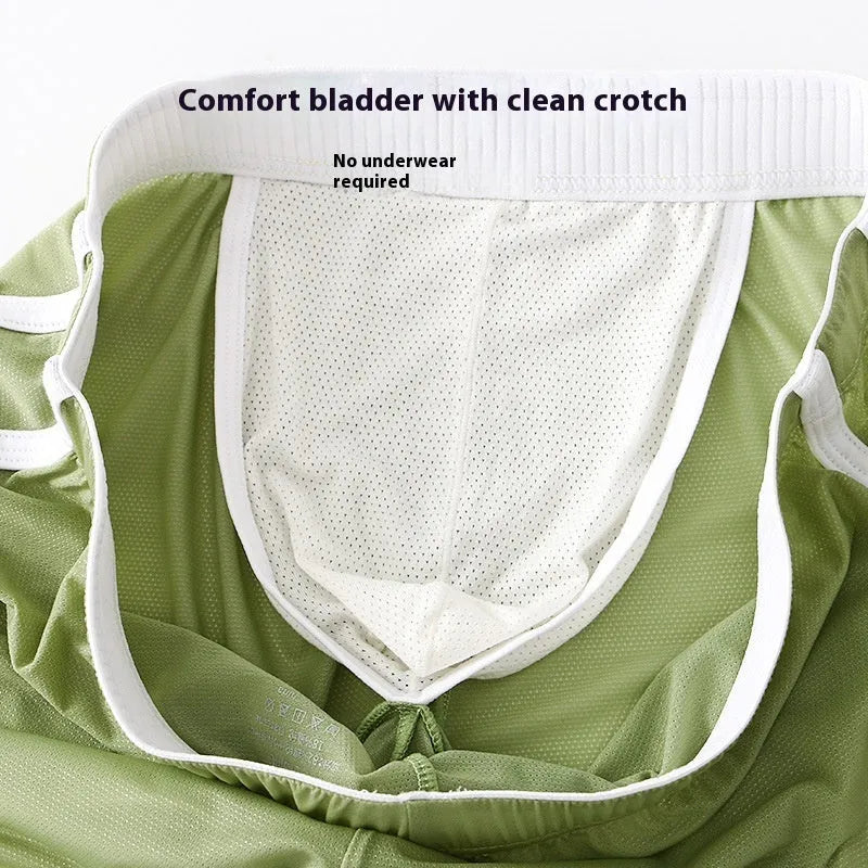 Men's ice silk nylon mesh boxer shorts in low-waist sports design, shown in multiple colours.