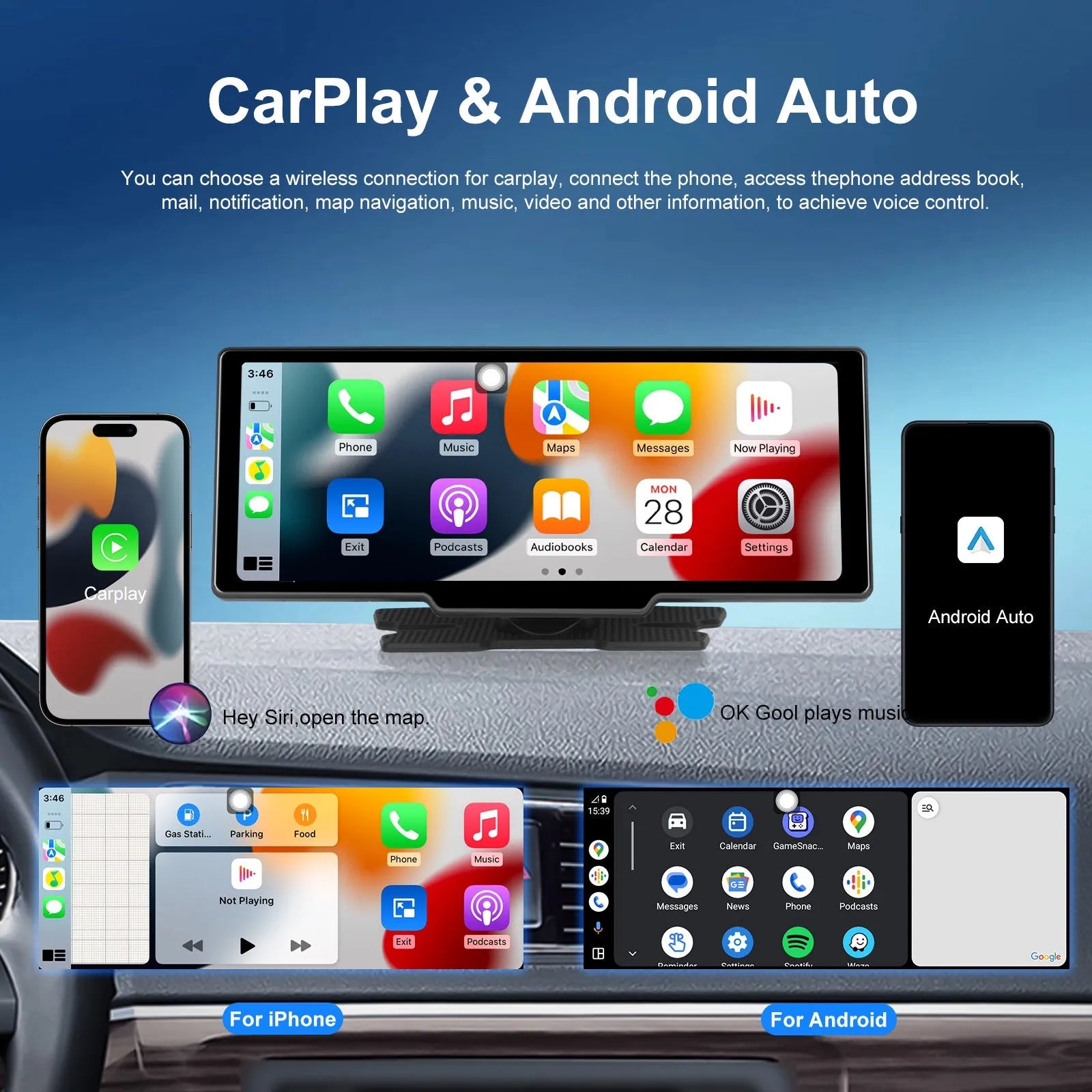 10.26-inch car DVR display system with rear view camera mounted on universal bracket