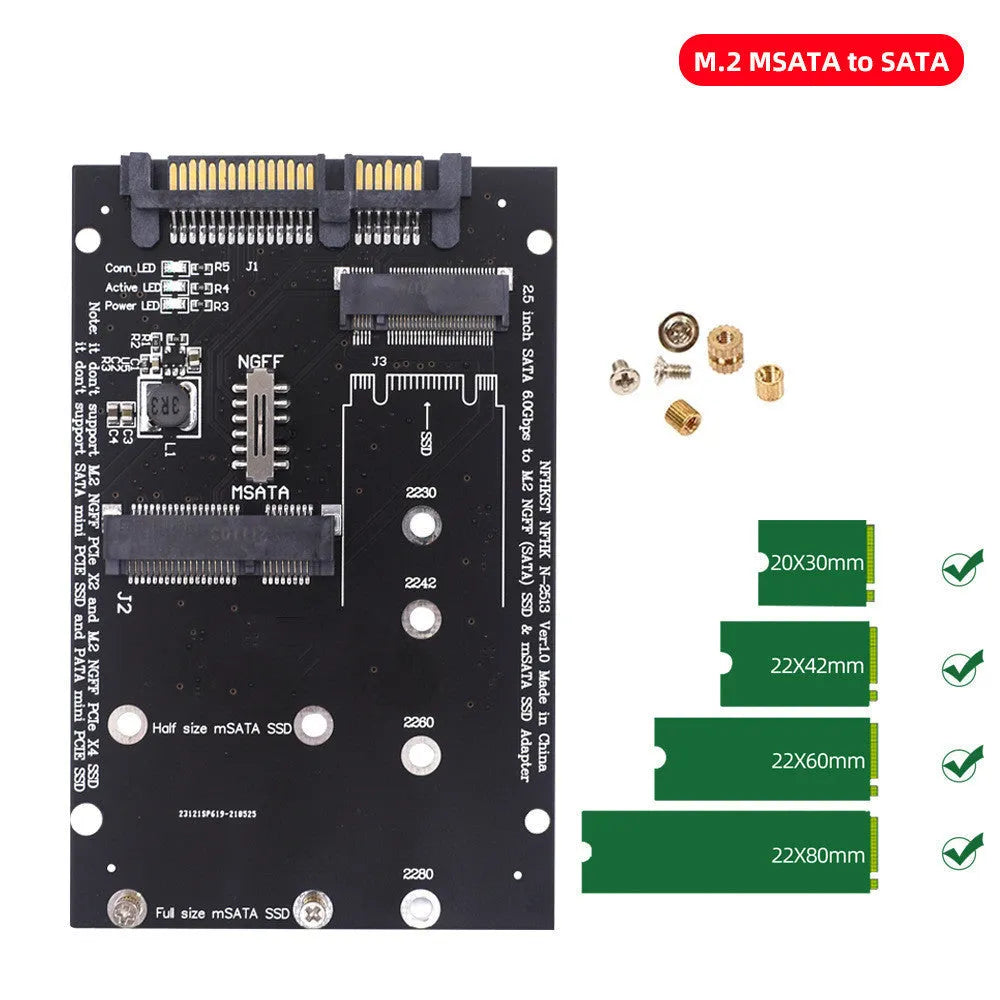 Black and blue SATA3 to M.2 NGFF mSATA SSD adapter card for storage upgrades