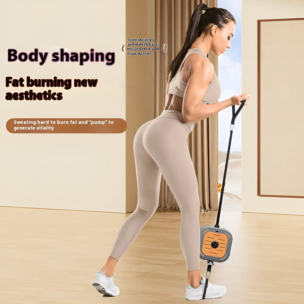 Orange and navy blue adjustable power pump chest expander for home strength training.