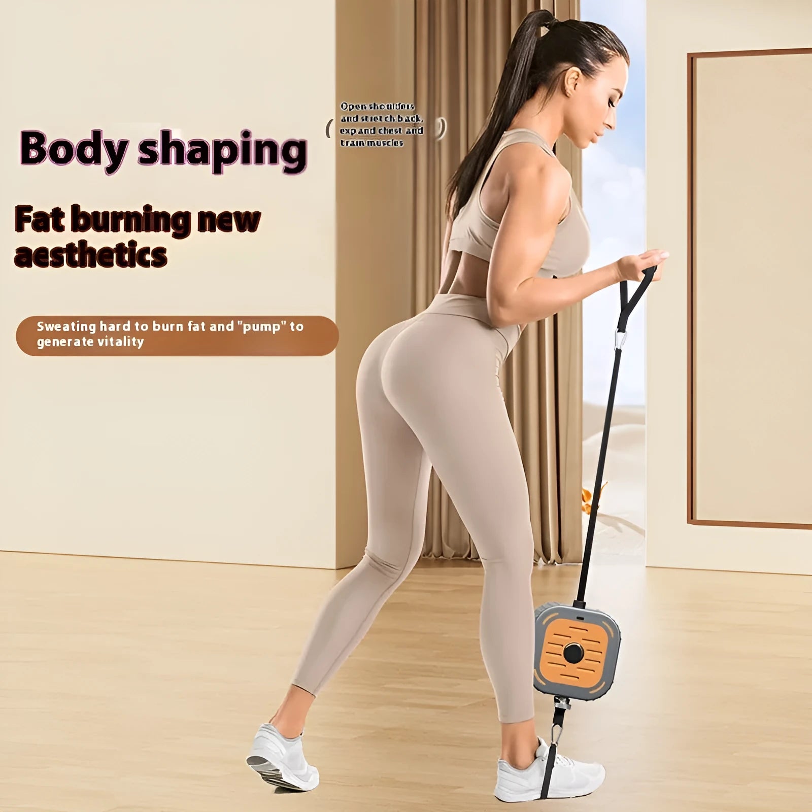 Orange and navy blue adjustable power pump chest expander for home strength training.