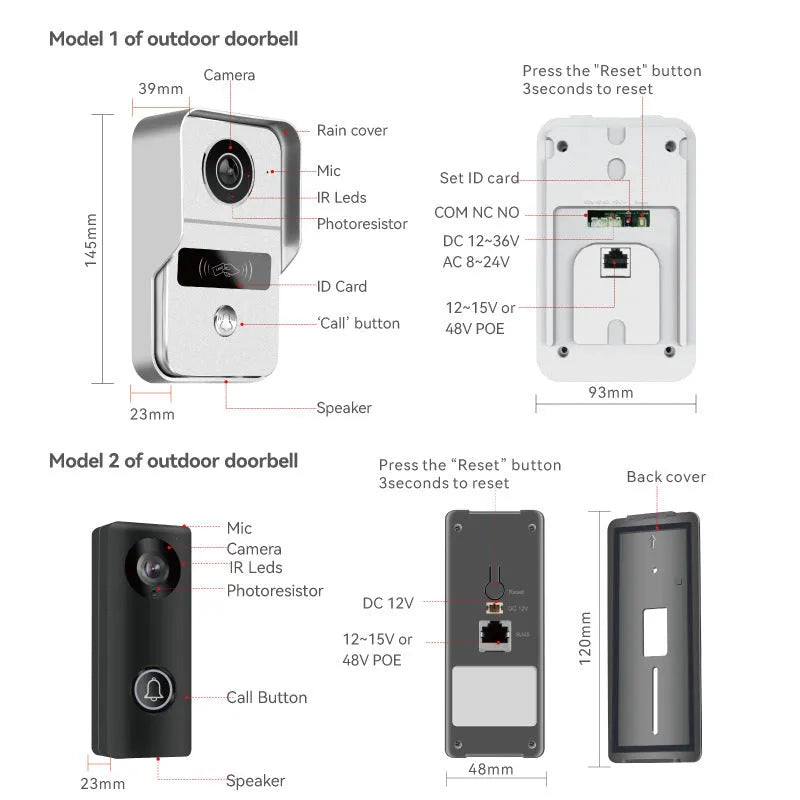 10-inch video intercom doorbell with 1080P camera and real-time monitoring system