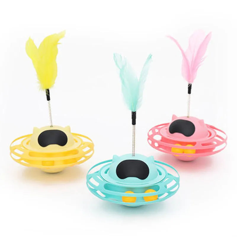 Pink cat tumbler turntable toy measuring 17 x 10 cm for interactive play