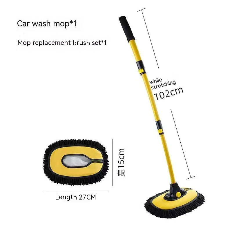Telescopic curved aluminium car wash mop with chenille brush head in yellow colour