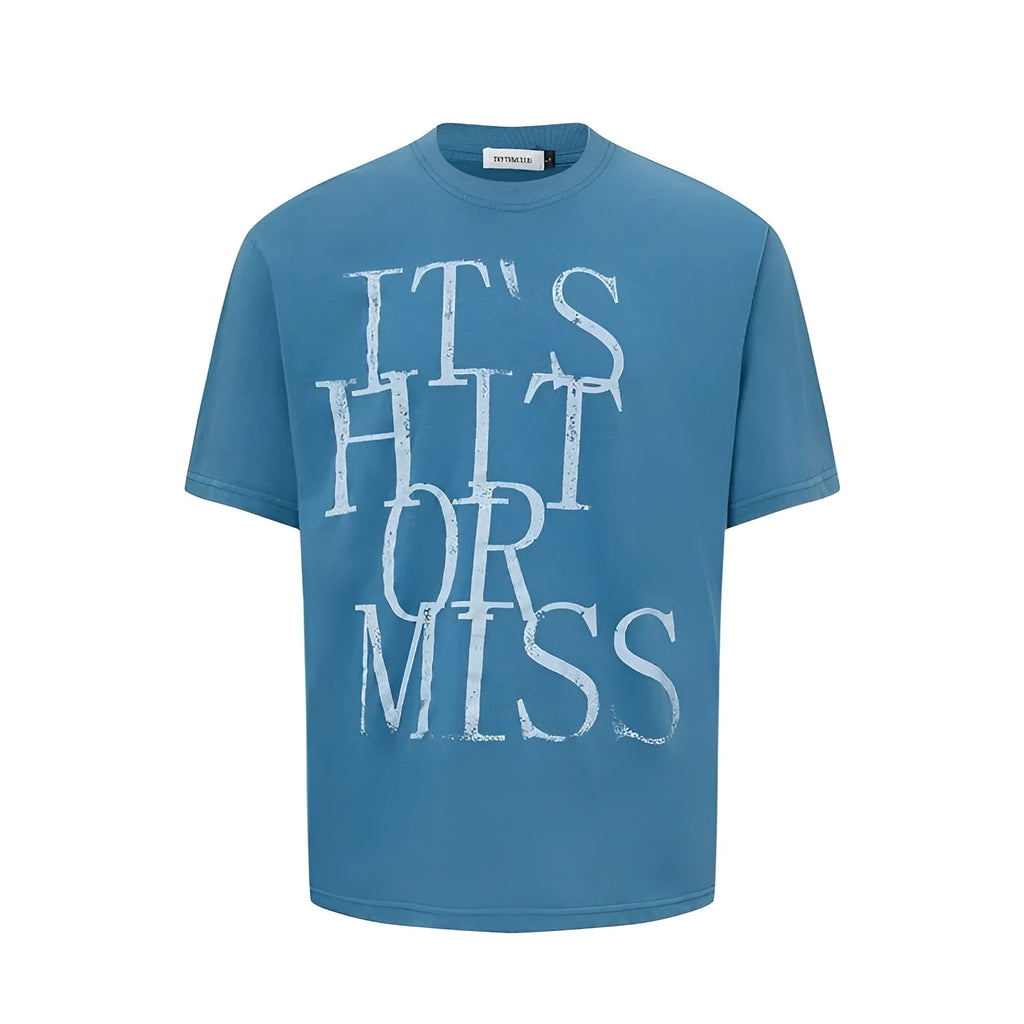 Men's white American retro letter printed cotton blend t-shirt loose fit