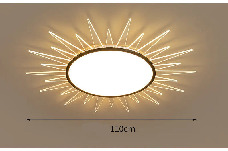 Round aluminium LED ceiling lamp with remote control for dimmable white and tricolour lighting.