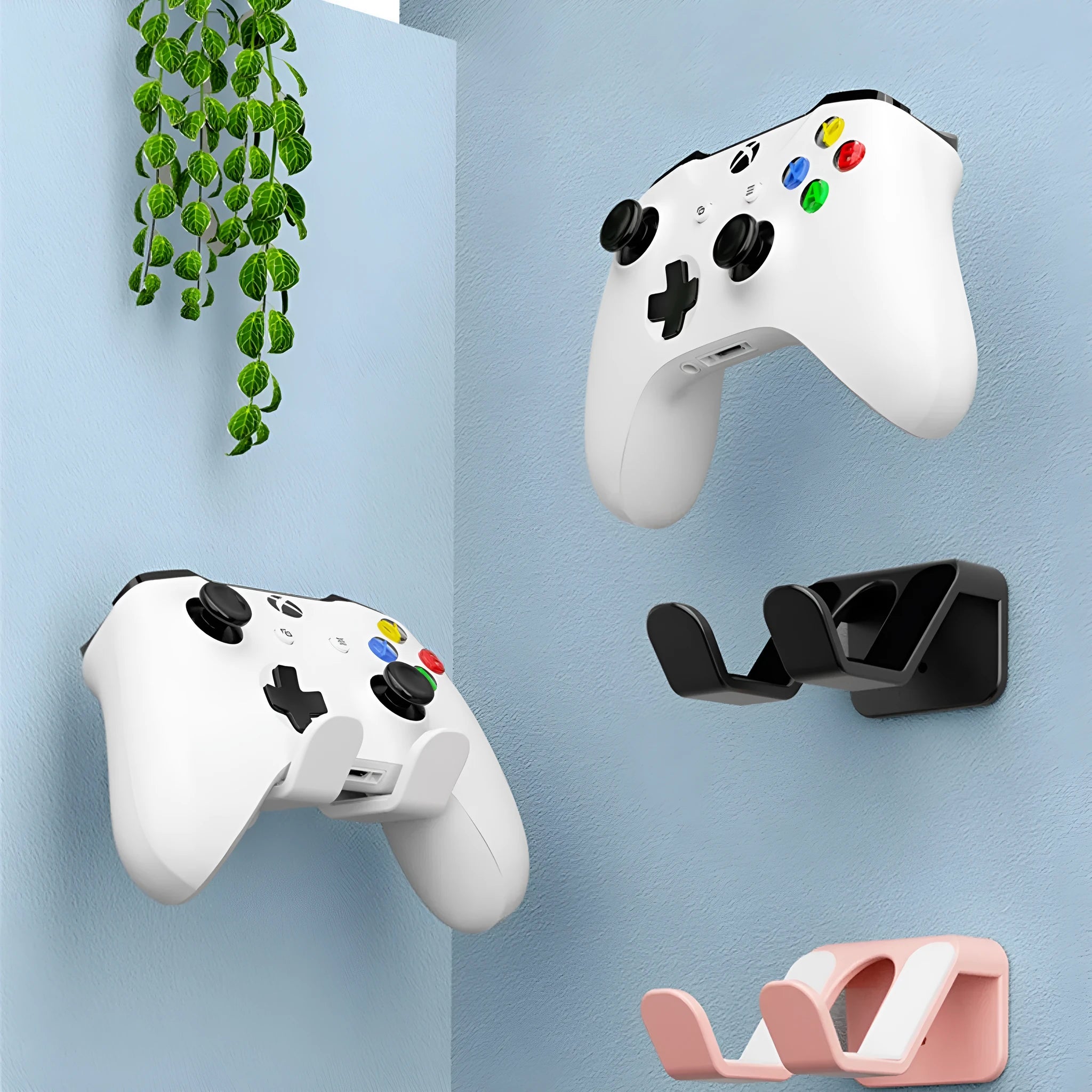 Universal non-perforated plastic wall hanging rack in black, white, and pink colour options