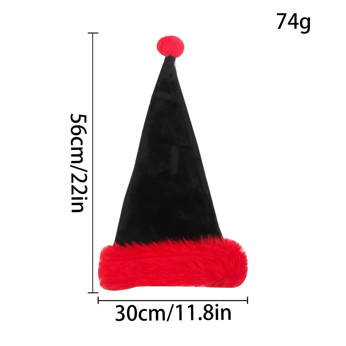 Large adult plush Christmas hat in European style with red and black or white and black colour options