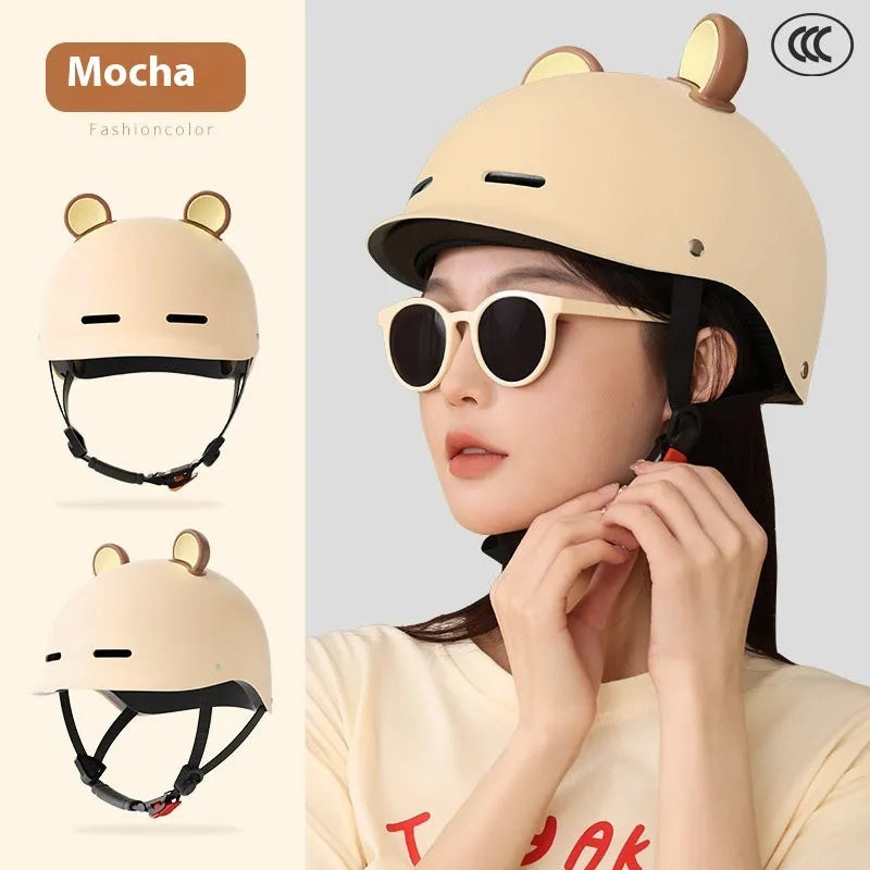 3C-certified electric bicycle commuter helmet shown in mocha colour with ABS shell