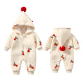 Khaki padded baby crawling suit one-piece with Christmas moose print, Korean style cotton romper