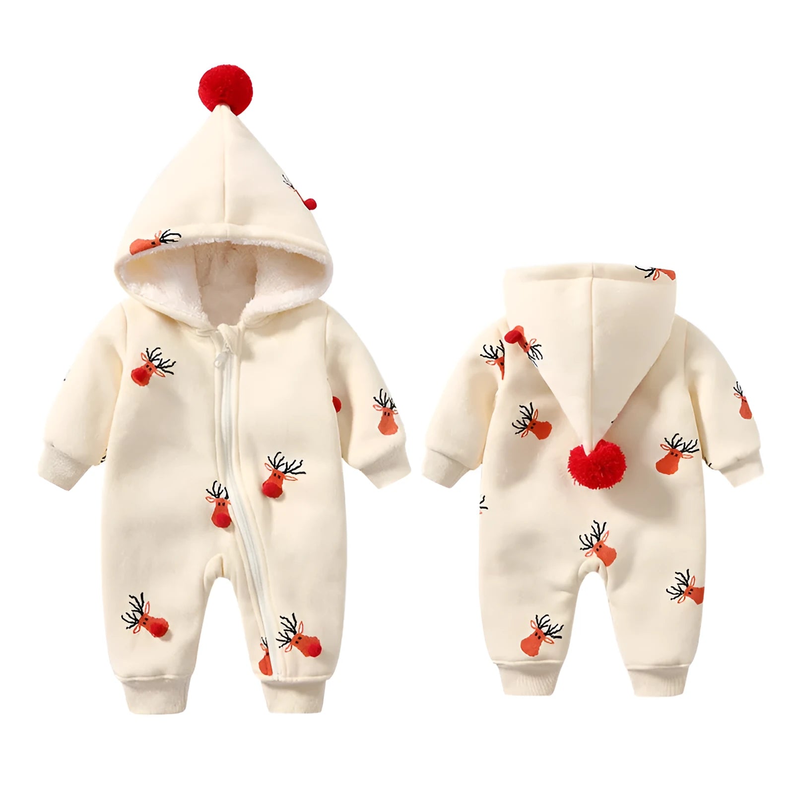 Khaki padded baby crawling suit one-piece with Christmas moose print, Korean style cotton romper