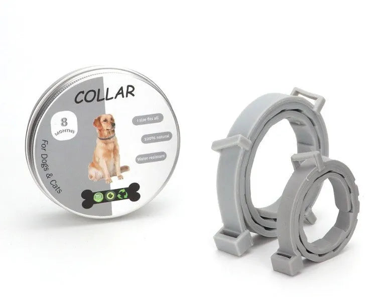Adjustable silicone cat and dog collar for flea repellent in black, grey, white, and yellow colours
