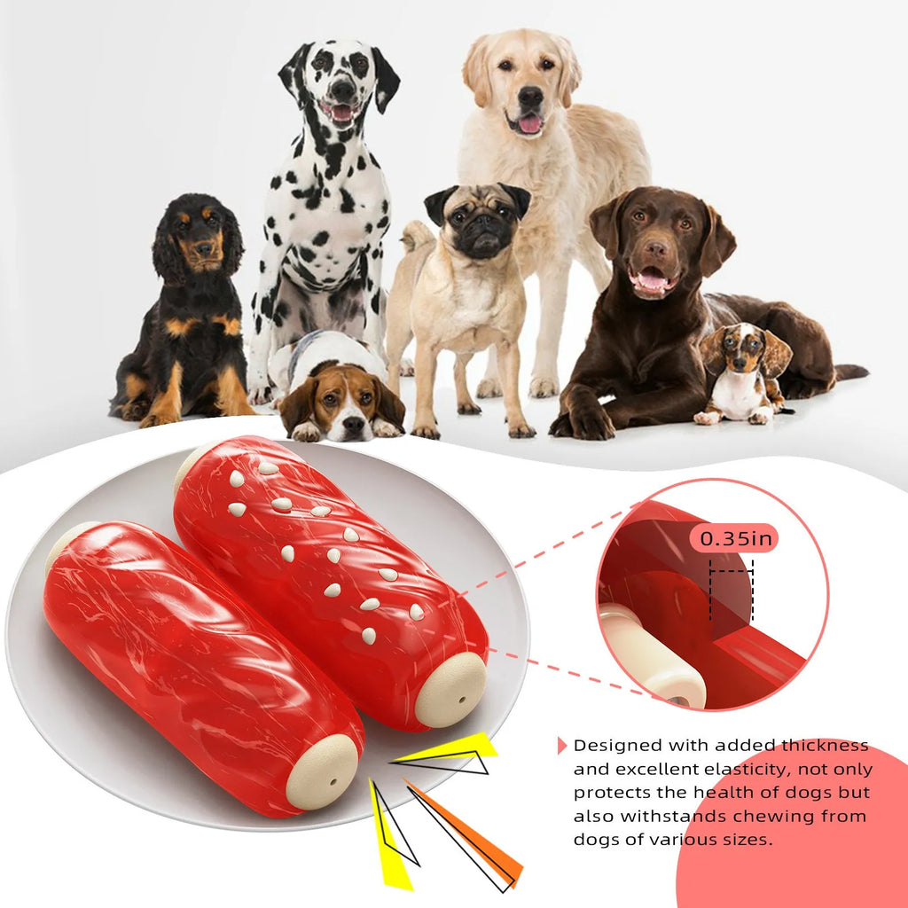 Primary colour plastic bone-shaped dog toy with a hollow treat-holding molar rod section.