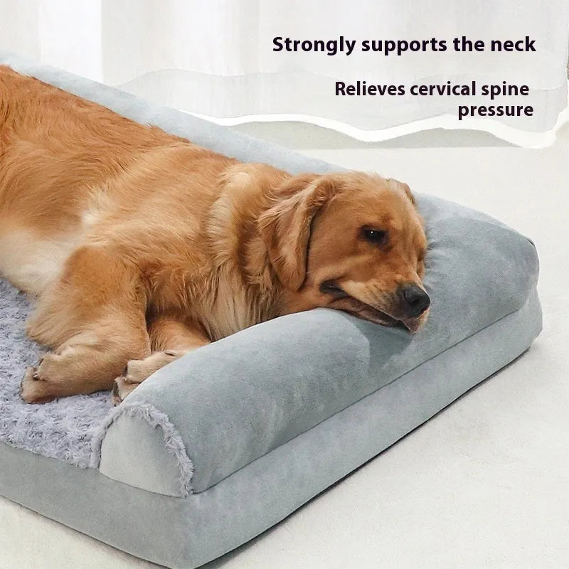 Light grey cloth kennel bed for a large dog, showing its open-top design and spacious interior.
