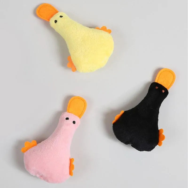 Colourful duck plush pet toy with catnip filling and squeaker for dogs and cats