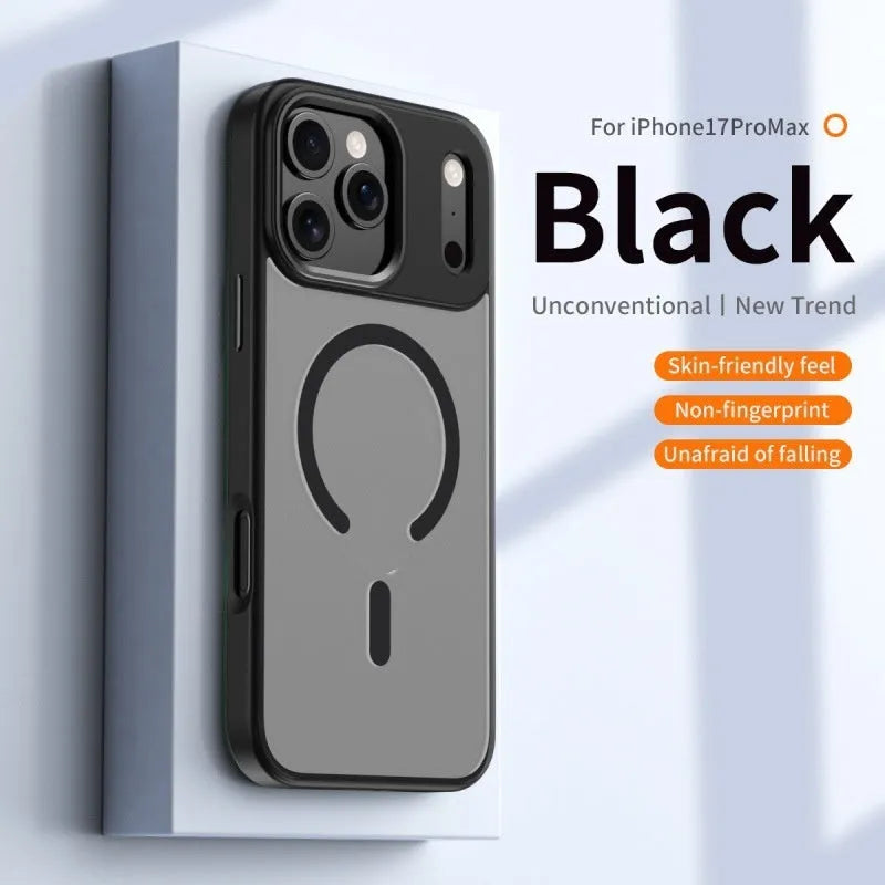 Transparent magnetic phone case for iPhone 17 Pro Max with matte frosted finish