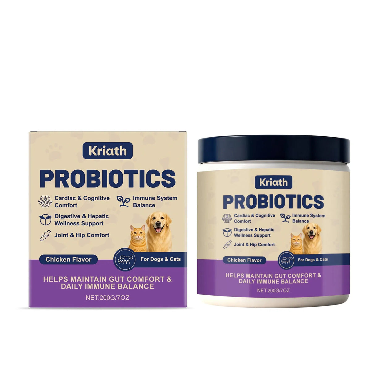 200g probiotic powder for pet intestinal care containing Bacillus subtilis, fructooligosaccharides, glucose and chicken powder