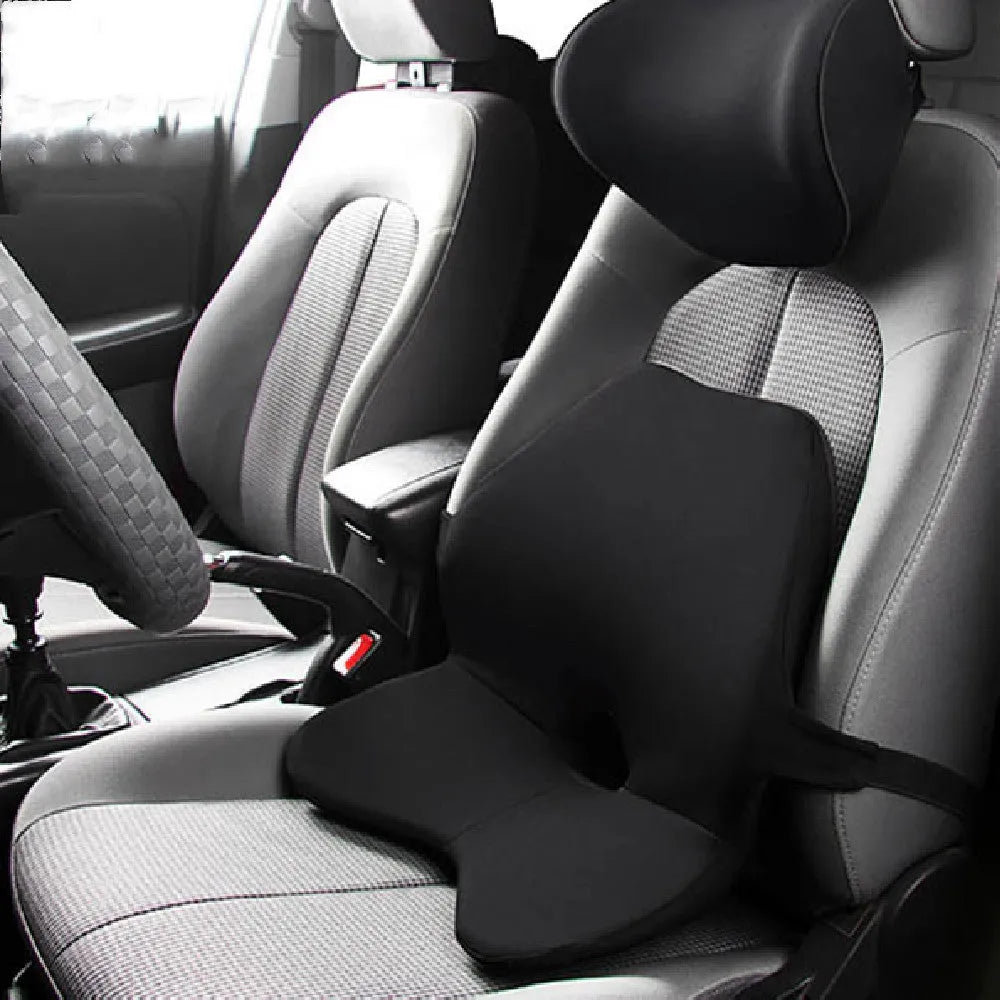 Car memory foam waist support cushion shown in available colour options