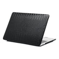MacBook protective case with crocodile pattern texture and hollowed-out Apple logo design in black colour