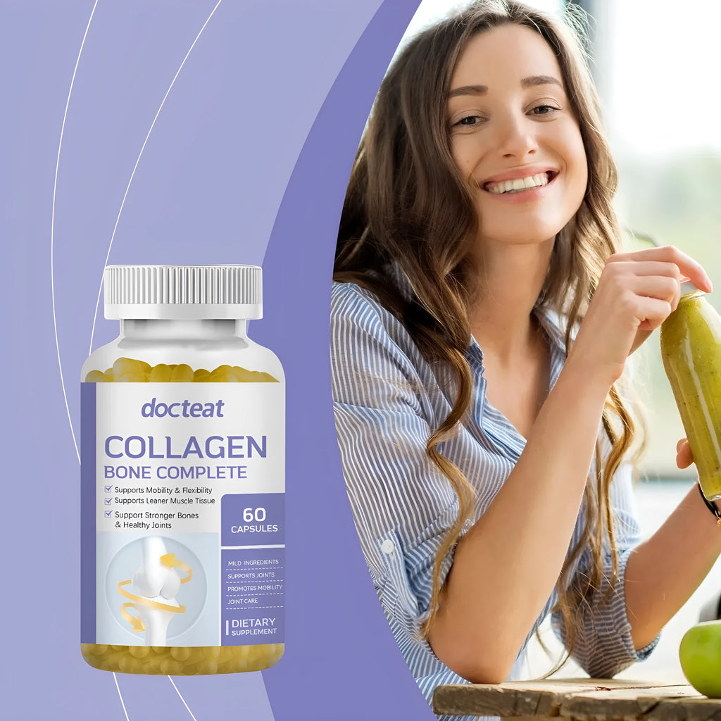 Marine collagen capsules with vitamins C, D3, K2 and calcium dietary supplement