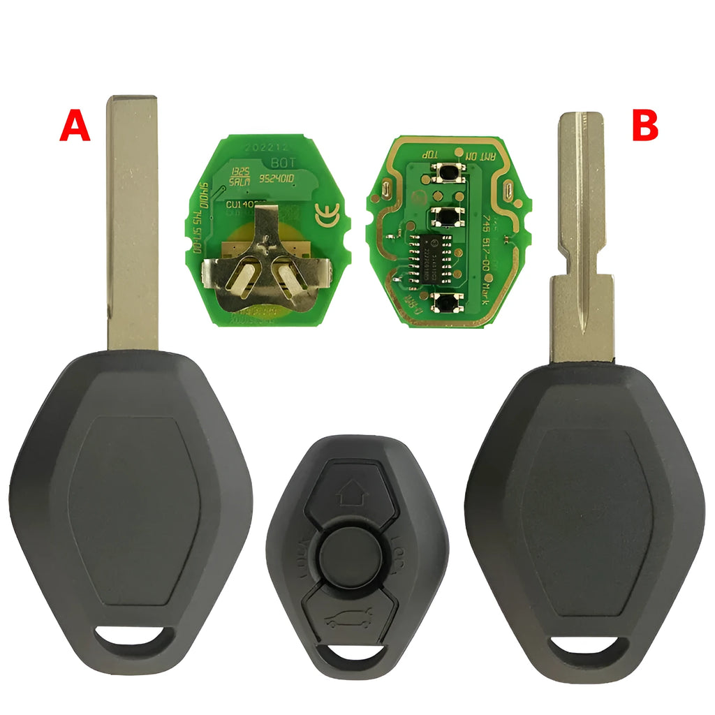 BMW 3 button remote key with straight silver blade and black fob for EWS system.