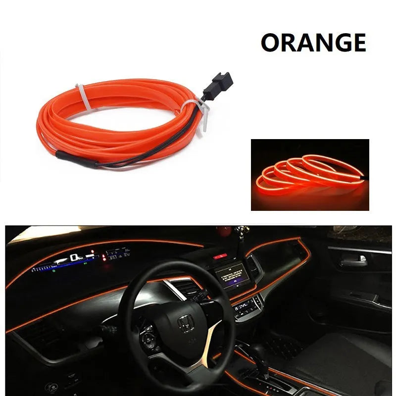 Six-metre long USB-powered LED light cable for car interior ambient lighting in multiple colour options
