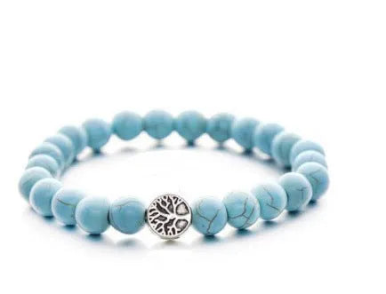 Handmade alloy volcano white turquoise natural stone bracelet with obsidian, lava, and tiger eye beads