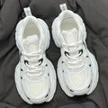 Polar Wave beige mesh platform sports shoes with wedge heel and lace-up front