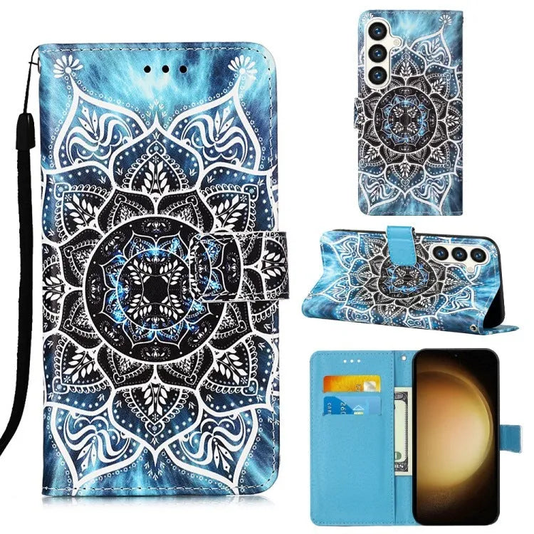 Handmade imitation leather phone case for Samsung with bracket, shockproof, underwater mandala colour