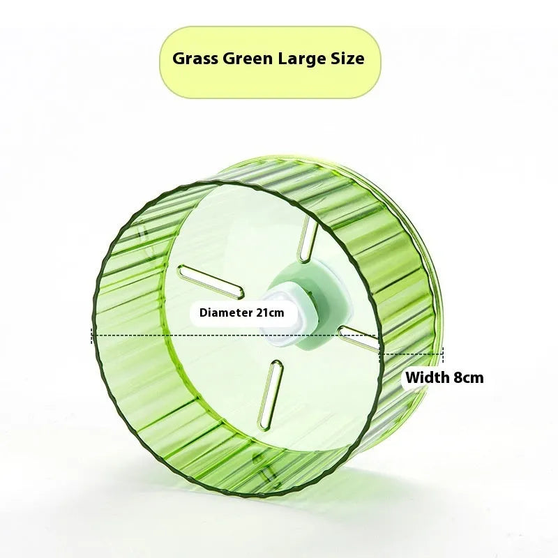 A plastic parrot exercise running wheel toy shown in transparent colour, suitable for cage use.
