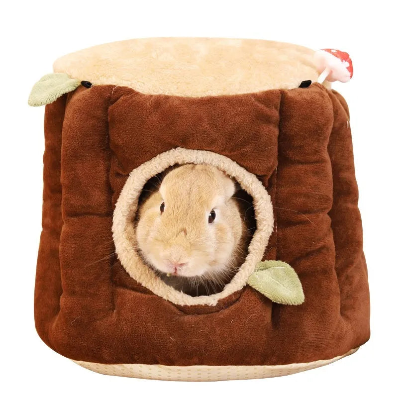 Brown cloth rabbit washable hanging winter stump nest pet bed