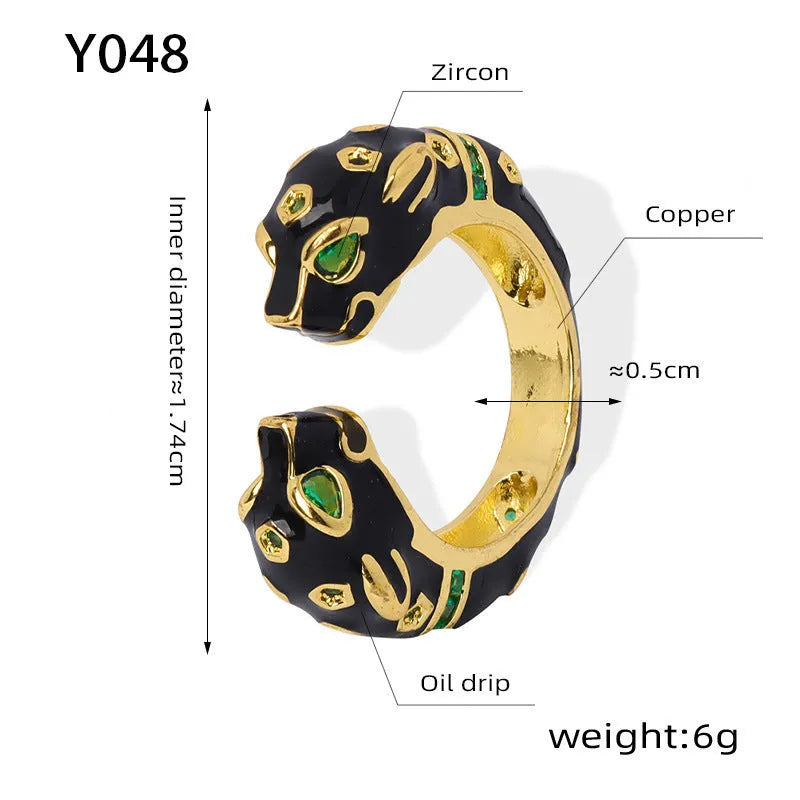 Black cheetah pattern geometric open ring for women in No 7 size