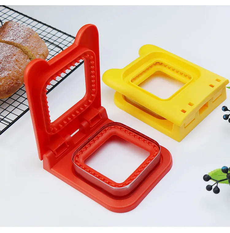 Red square sandwich cutter pressing mold made from PP plastic for neat sealed bread edges