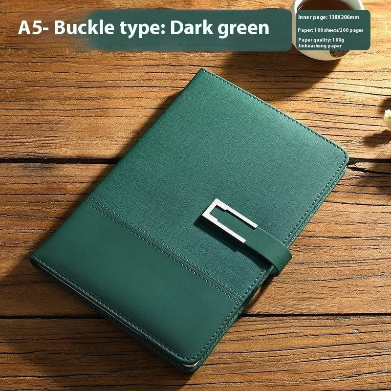 A5 soft PU leather business notebook in brown, black, green, red, or blue with gift box option