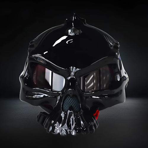 Motorcycle helmet with removable double-sided skull artwork panels in various colour options