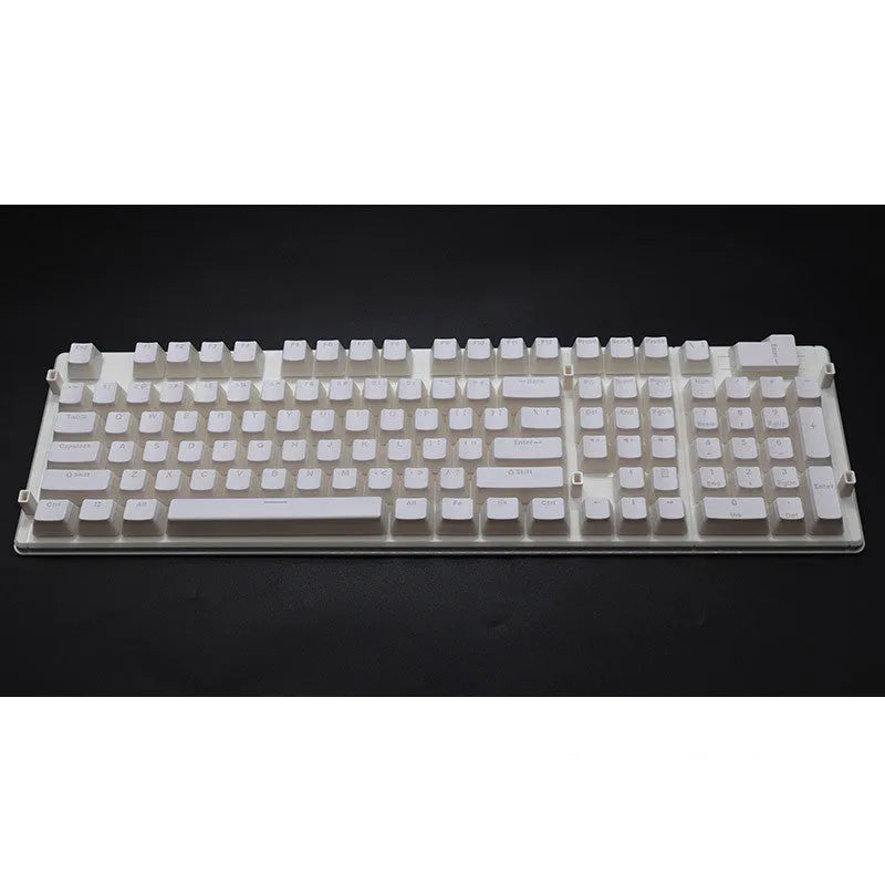 Set of 108 PBT pudding profile keycaps for mechanical keyboards in various colours on a white background.