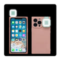 Ring flashing mobile phone case for iPhone 13 with solid colour back cover and integrated selfie light.